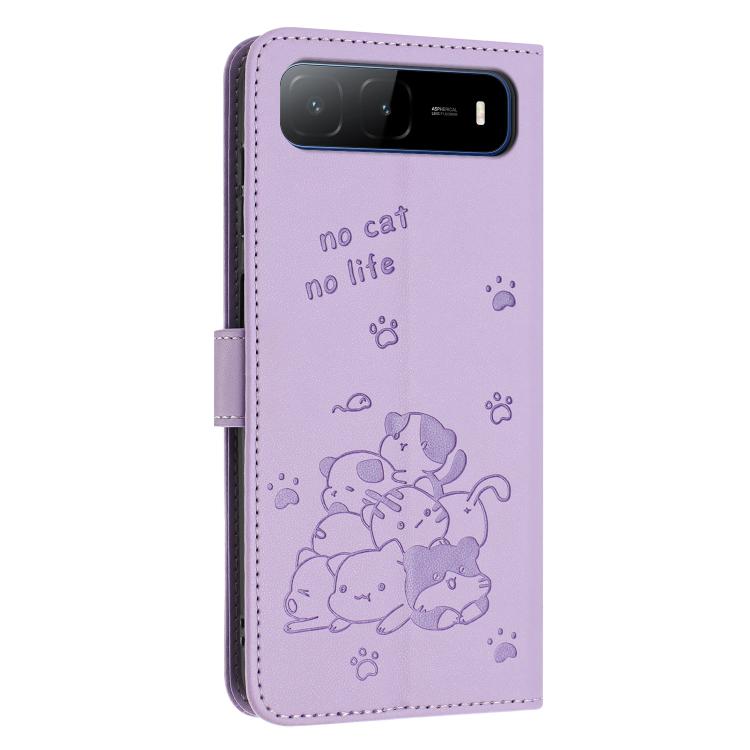 For Tecno Spark Go 5G 2025 Embossed Kitten Phone Leather Case with Lanyard