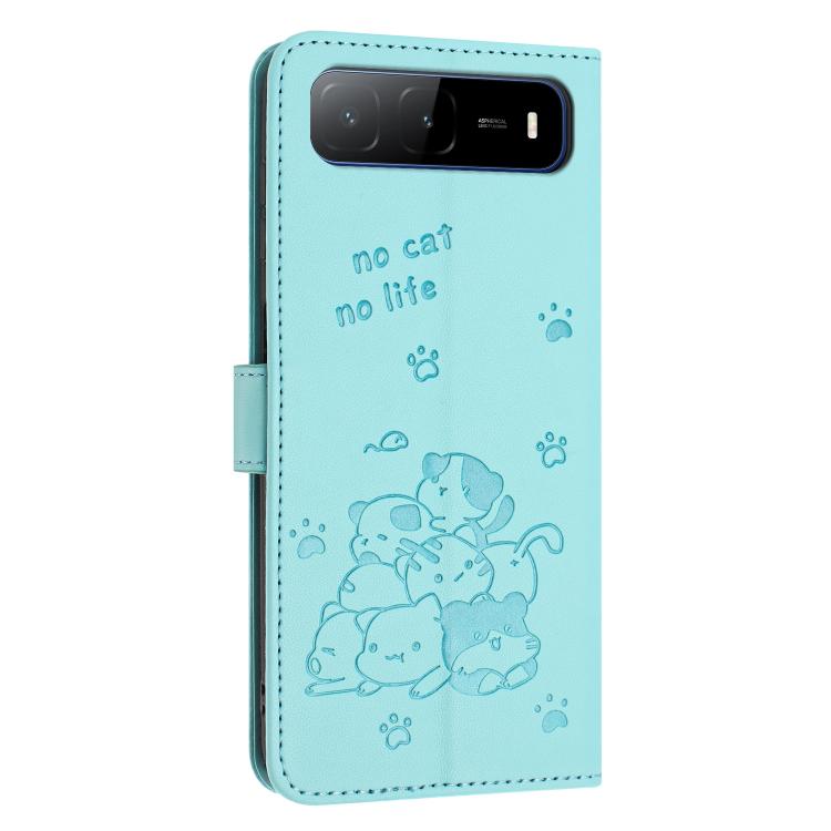 For Tecno Spark Go 5G 2025 Embossed Kitten Phone Leather Case with Lanyard