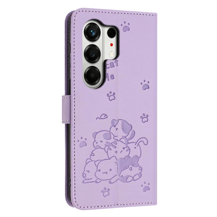 For Tecno Camon 50 Pro 4G Embossed Kitten Phone Leather Case with Lanyard