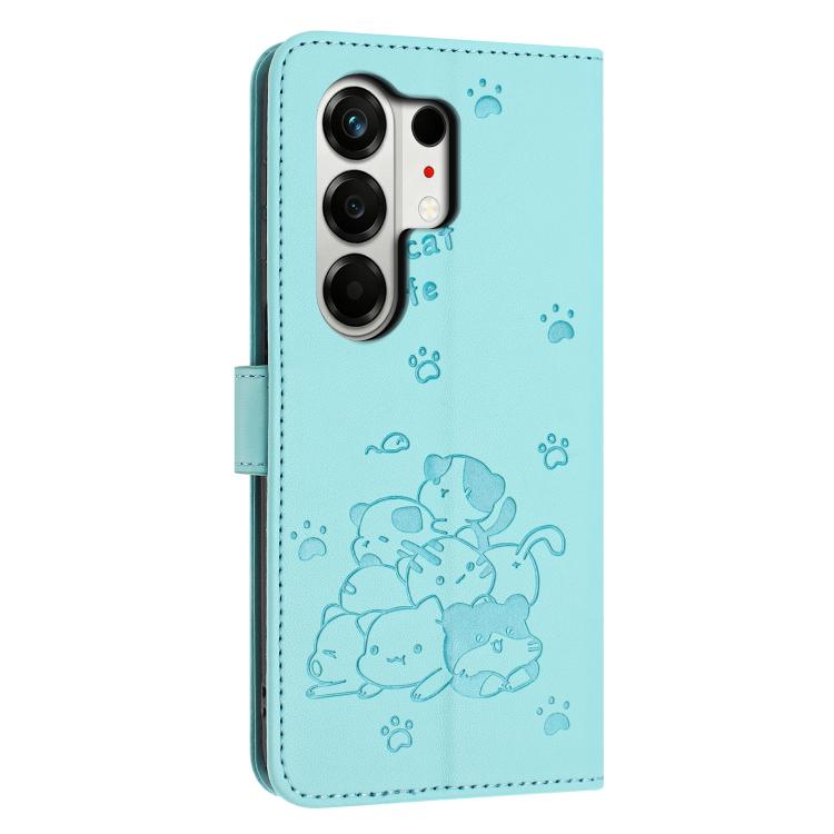 For Tecno Camon 50 Pro 4G Embossed Kitten Phone Leather Case with Lanyard