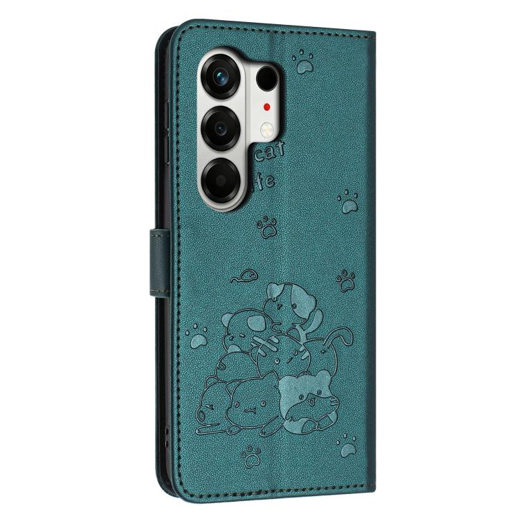 For Tecno Camon 50 Pro 4G Embossed Kitten Phone Leather Case with Lanyard