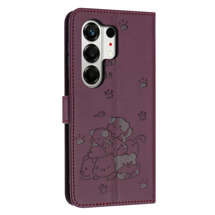 For Tecno Camon 50 Pro 4G Embossed Kitten Phone Leather Case with Lanyard