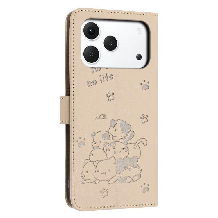 For Tecno Spark 50 4G Embossed Kitten Phone Leather Case with Lanyard