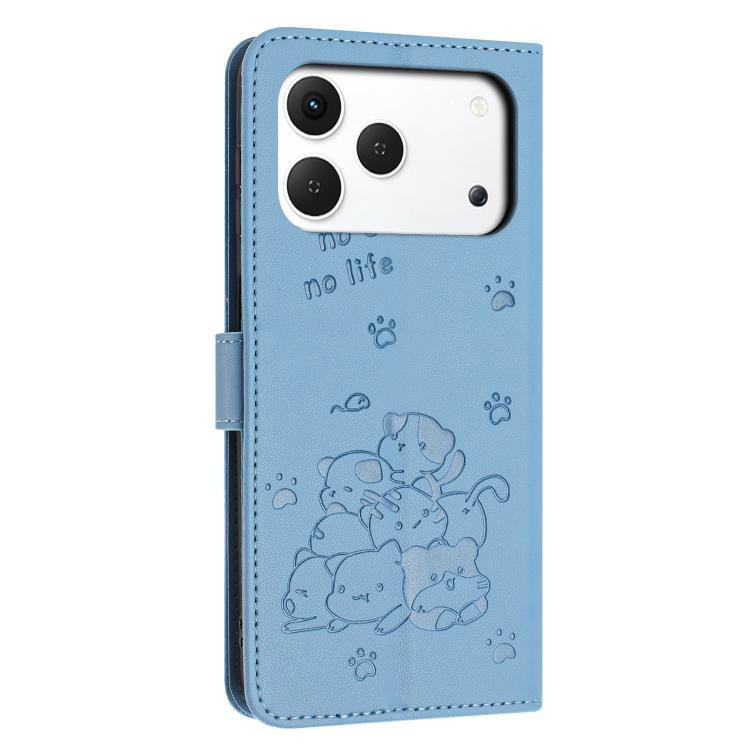 For Tecno Spark 50 4G Embossed Kitten Phone Leather Case with Lanyard