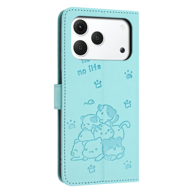 For Tecno Spark 50 4G Embossed Kitten Phone Leather Case with Lanyard
