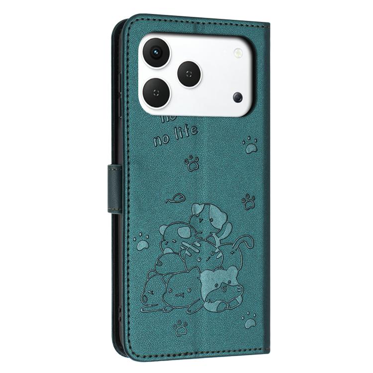 For Tecno Spark 50 4G Embossed Kitten Phone Leather Case with Lanyard