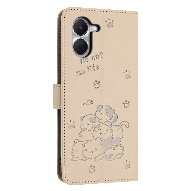 For Tecno Spark Go 3 Embossed Kitten Phone Leather Case with Lanyard