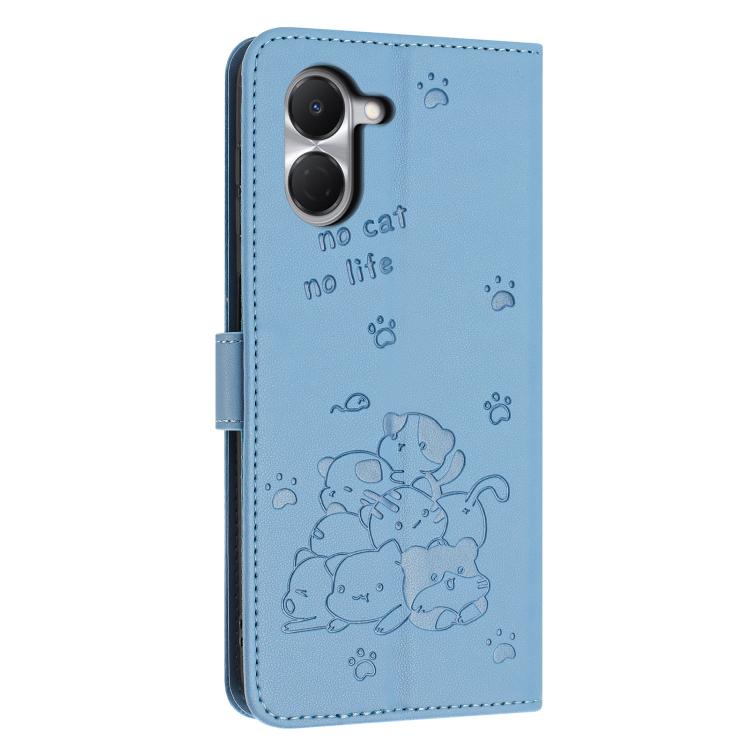 For Tecno Spark Go 3 Embossed Kitten Phone Leather Case with Lanyard