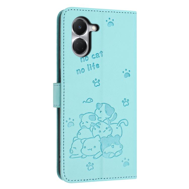 For Tecno Spark Go 3 Embossed Kitten Phone Leather Case with Lanyard