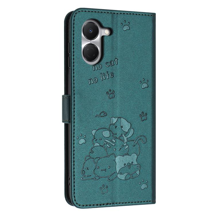 For Tecno Spark Go 3 Embossed Kitten Phone Leather Case with Lanyard