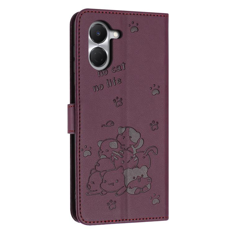 For Tecno Spark Go 3 Embossed Kitten Phone Leather Case with Lanyard