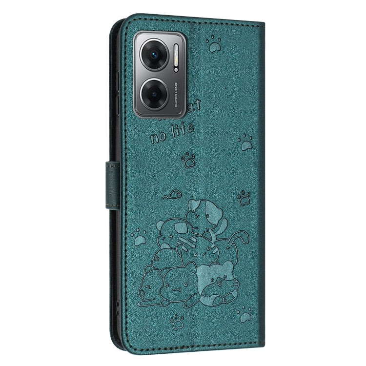 For Redmi 10 5G / Note 11E 5G Embossed Kitten Phone Leather Case with Lanyard