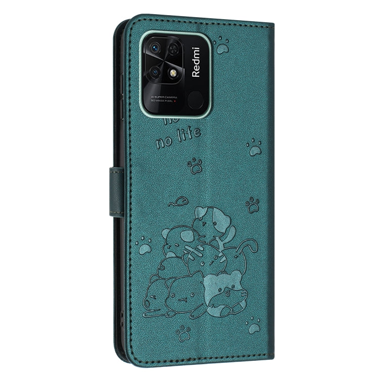 For Redmi 10C 4G Global Embossed Kitten Phone Leather Case with Lanyard