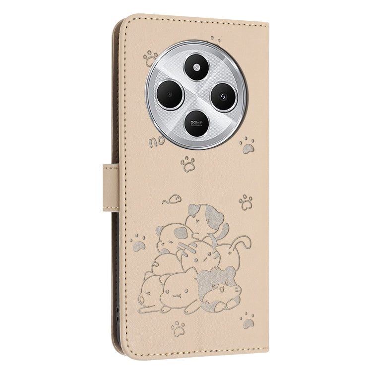 For Redmi 14C 4G Embossed Kitten Phone Leather Case with Lanyard