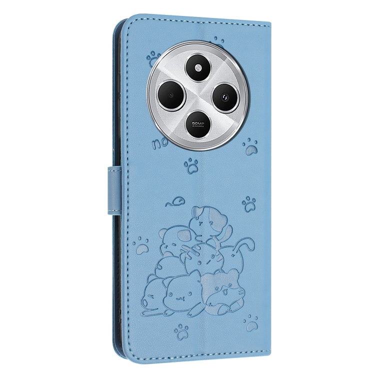 For Redmi 14C 4G Embossed Kitten Phone Leather Case with Lanyard