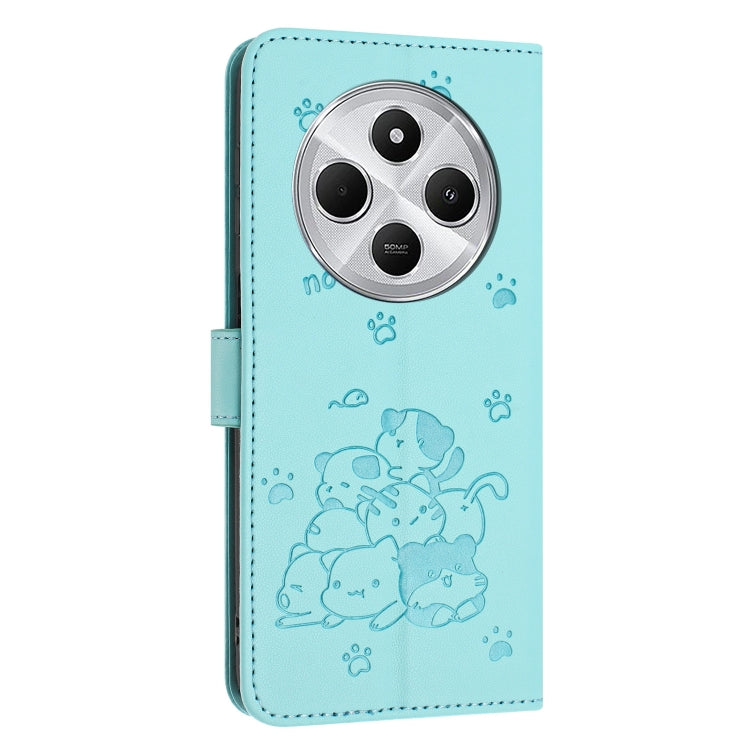 For Redmi 14C 4G Embossed Kitten Phone Leather Case with Lanyard