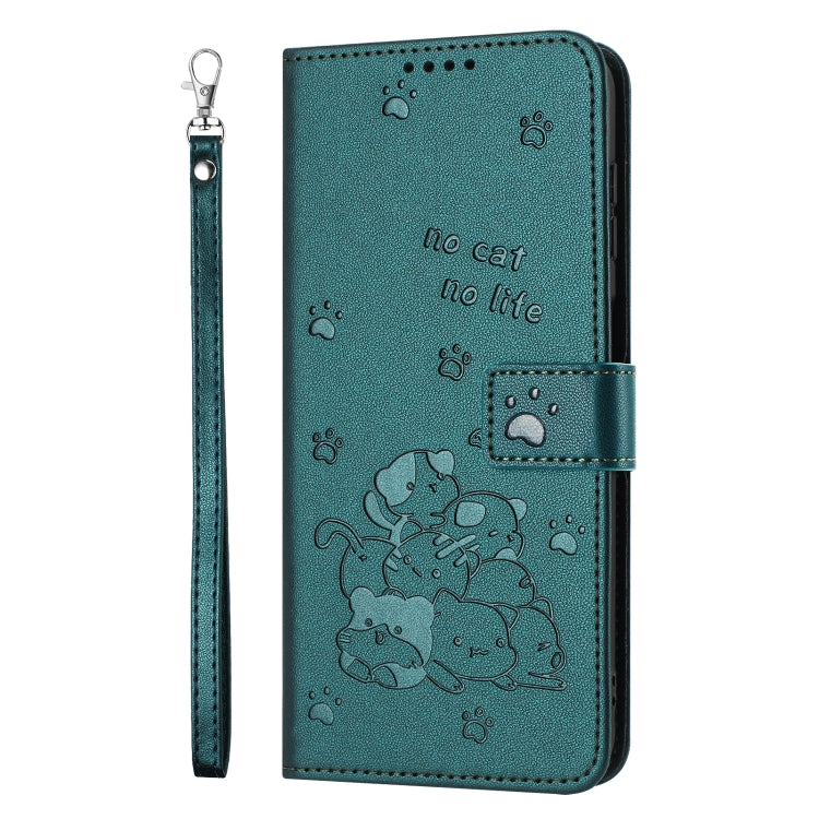 For Redmi 14C 4G Embossed Kitten Phone Leather Case with Lanyard