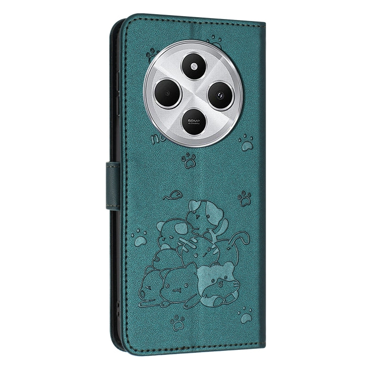 For Redmi 14C 4G Embossed Kitten Phone Leather Case with Lanyard