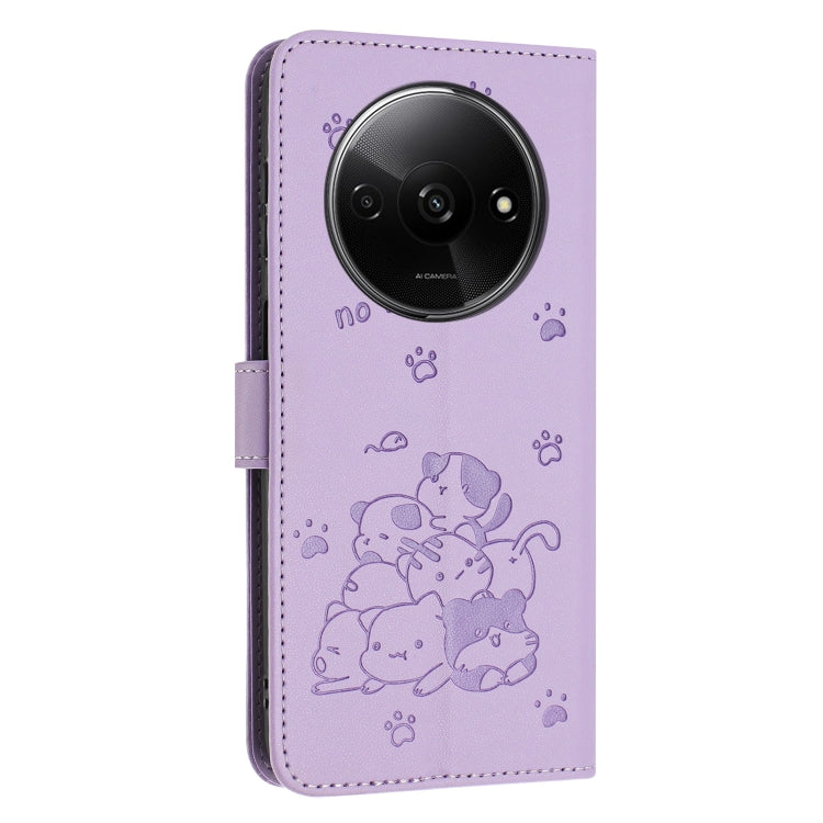 For Redmi A3 4G Global / A3x 4G Embossed Kitten Phone Leather Case with Lanyard
