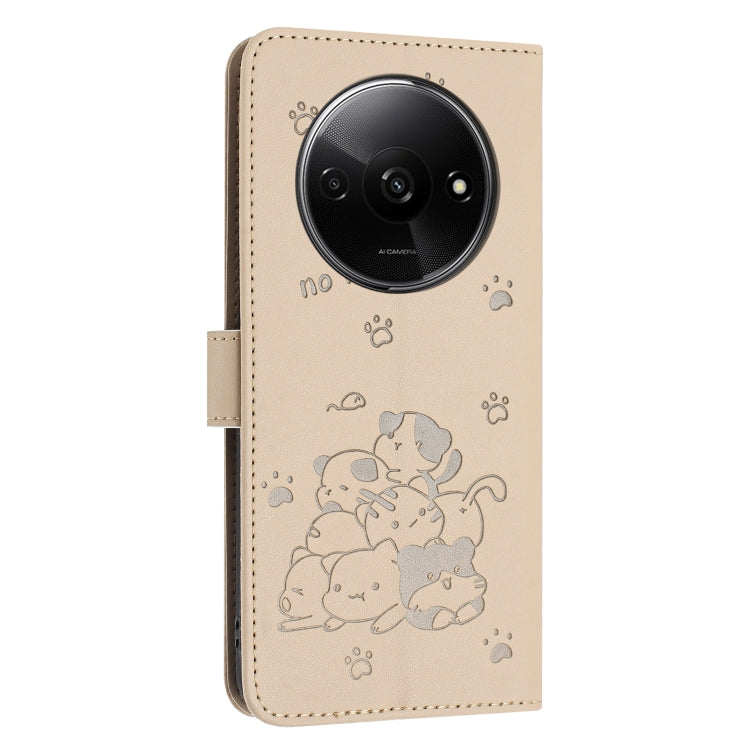For Redmi A3 4G Global / A3x 4G Embossed Kitten Phone Leather Case with Lanyard