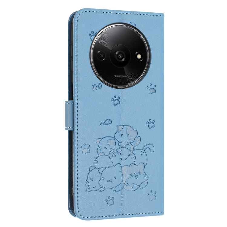 For Redmi A3 4G Global / A3x 4G Embossed Kitten Phone Leather Case with Lanyard