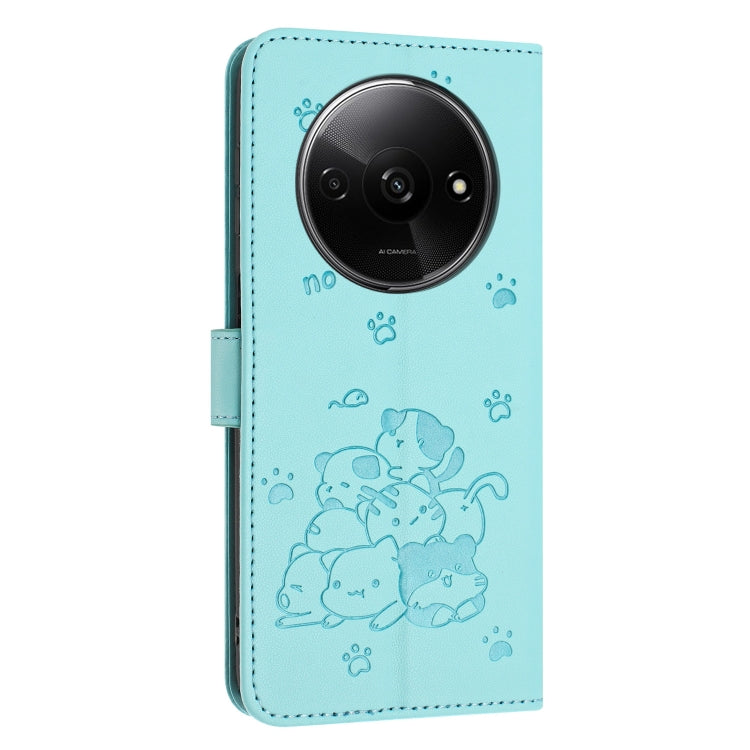 For Redmi A3 4G Global / A3x 4G Embossed Kitten Phone Leather Case with Lanyard