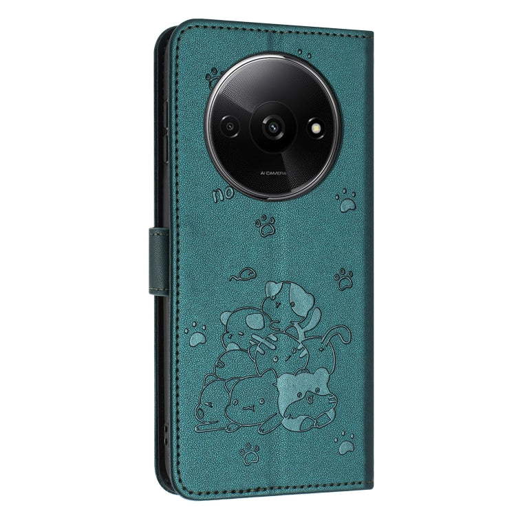 For Redmi A3 4G Global / A3x 4G Embossed Kitten Phone Leather Case with Lanyard