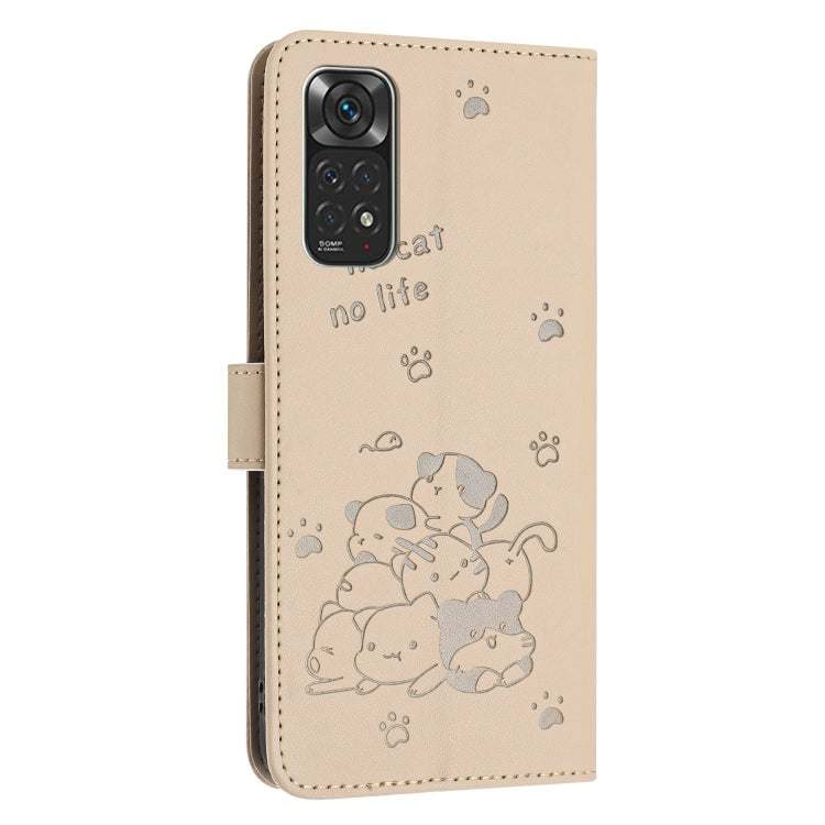 For Redmi Note 12S 4G Global Embossed Kitten Phone Leather Case with Lanyard