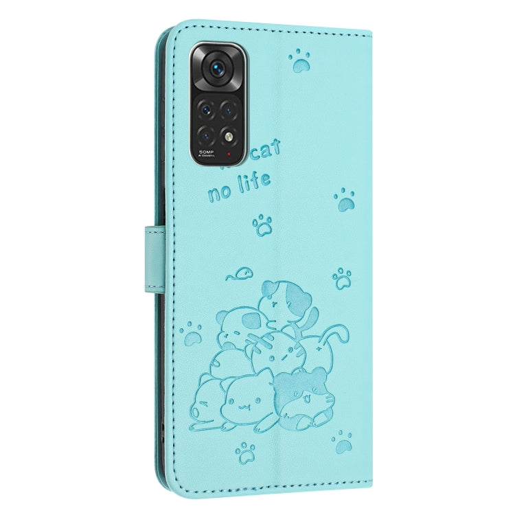 For Redmi Note 12S 4G Global Embossed Kitten Phone Leather Case with Lanyard