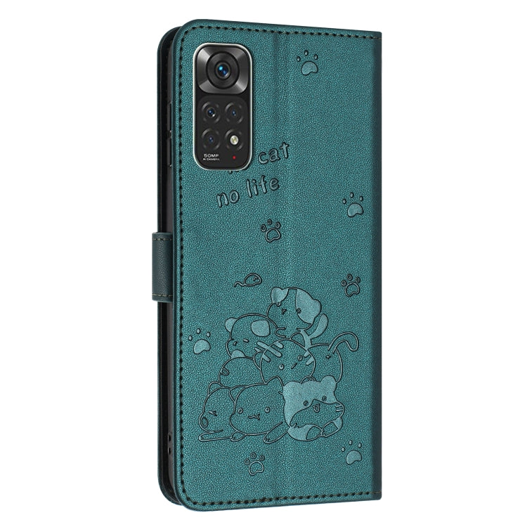 For Redmi Note 12S 4G Global Embossed Kitten Phone Leather Case with Lanyard