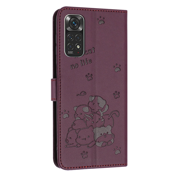 For Redmi Note 12S 4G Global Embossed Kitten Phone Leather Case with Lanyard