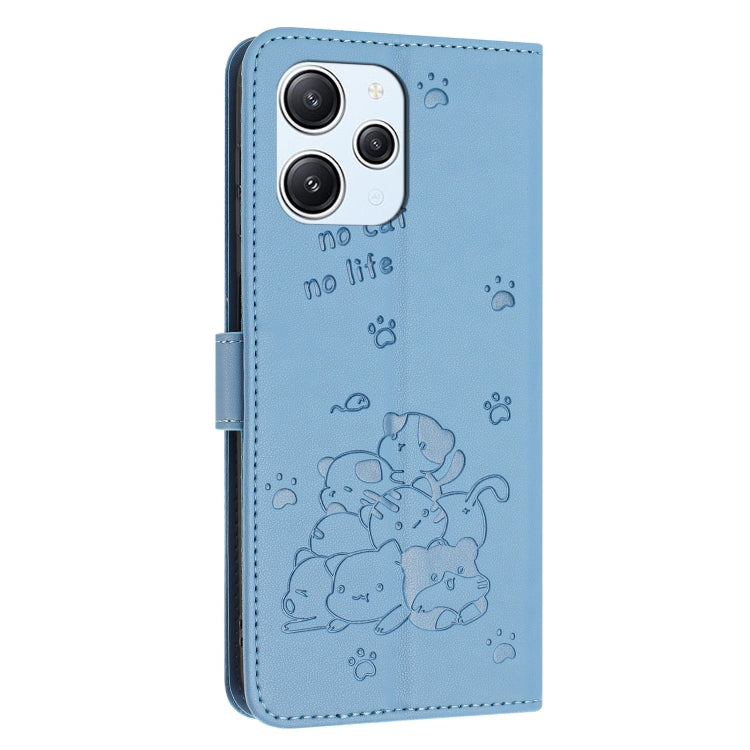For Redmi 12 4G / Note 12R Embossed Kitten Phone Leather Case with Lanyard
