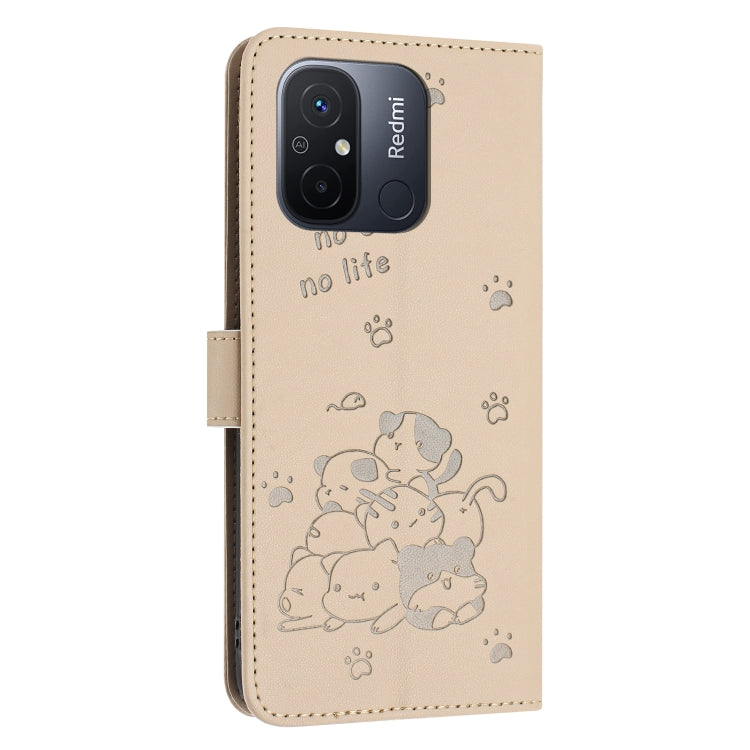 For Redmi 11A 4G Global Embossed Kitten Phone Leather Case with Lanyard