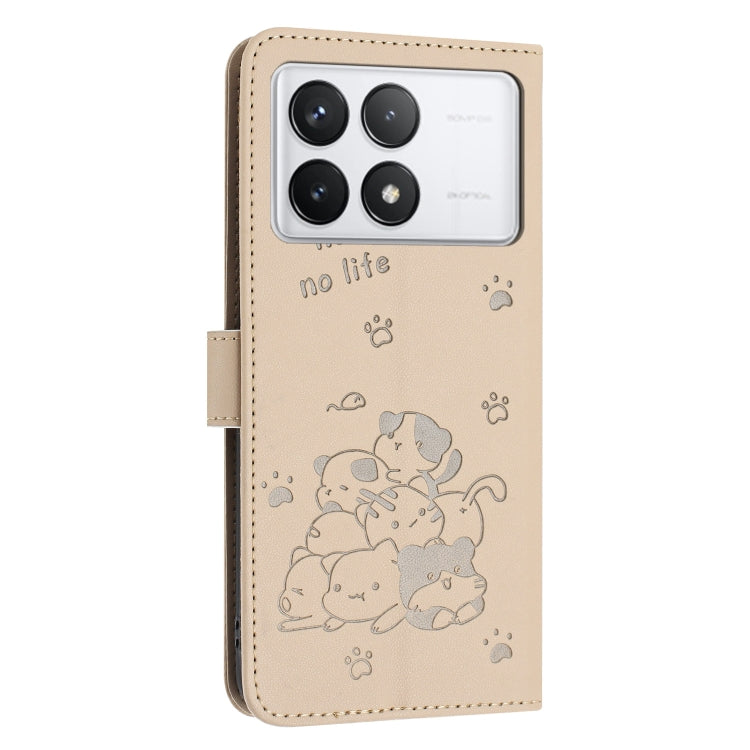 For Redmi K70 / K70 Pro Embossed Kitten Phone Leather Case with Lanyard