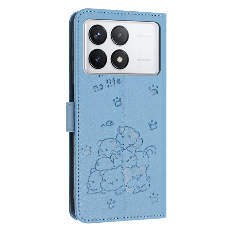 For Redmi K70 / K70 Pro Embossed Kitten Phone Leather Case with Lanyard