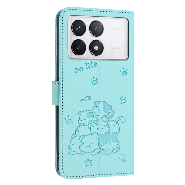 For Redmi K70 / K70 Pro Embossed Kitten Phone Leather Case with Lanyard