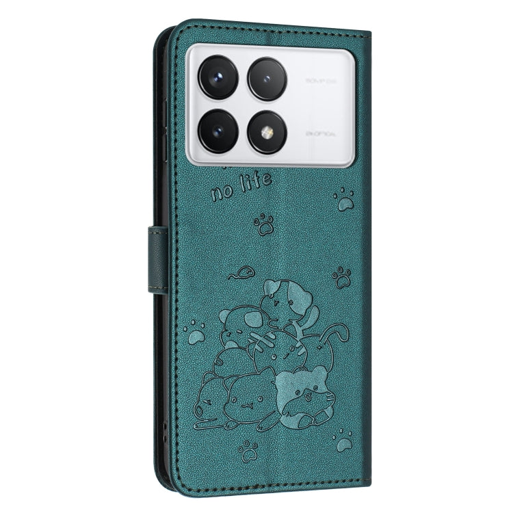 For Redmi K70 / K70 Pro Embossed Kitten Phone Leather Case with Lanyard