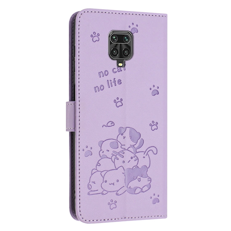 For Redmi Note 10 Lite Embossed Kitten Phone Leather Case with Lanyard