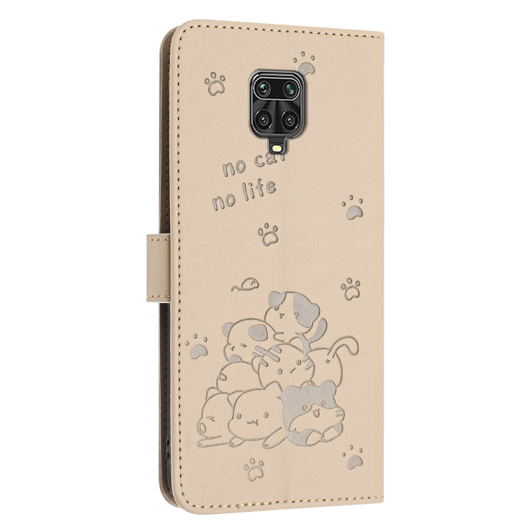 For Redmi Note 10 Lite Embossed Kitten Phone Leather Case with Lanyard