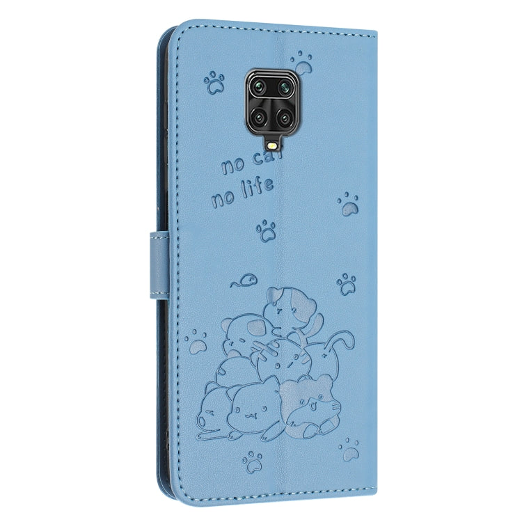 For Redmi Note 10 Lite Embossed Kitten Phone Leather Case with Lanyard