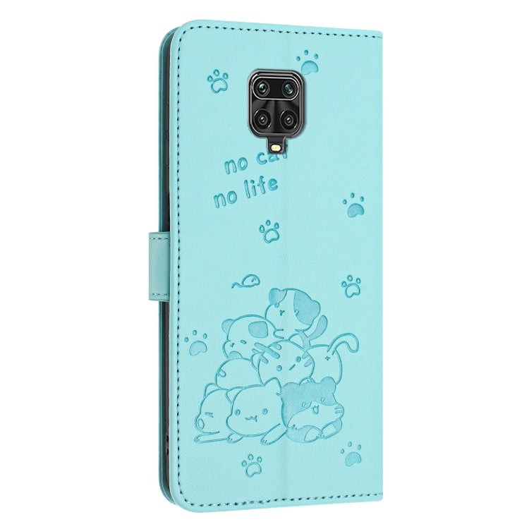 For Redmi Note 10 Lite Embossed Kitten Phone Leather Case with Lanyard