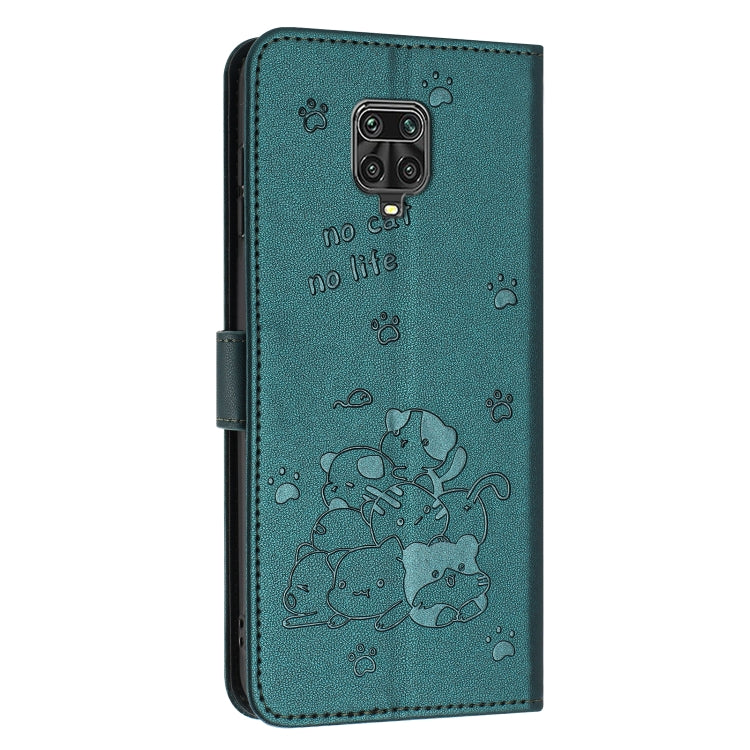 For Redmi Note 10 Lite Embossed Kitten Phone Leather Case with Lanyard