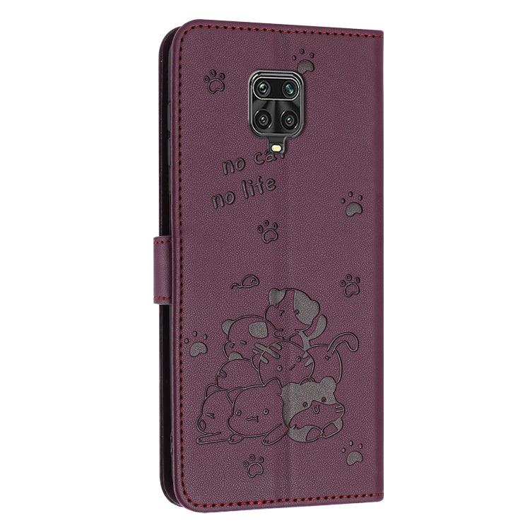 For Redmi Note 10 Lite Embossed Kitten Phone Leather Case with Lanyard