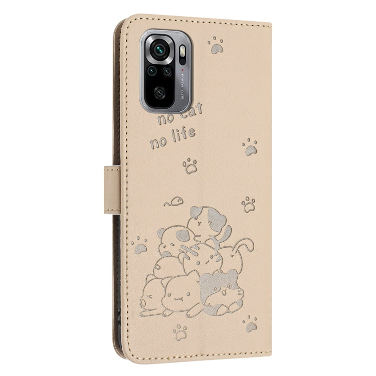 For Redmi Note 10 4G Global Embossed Kitten Phone Leather Case with Lanyard