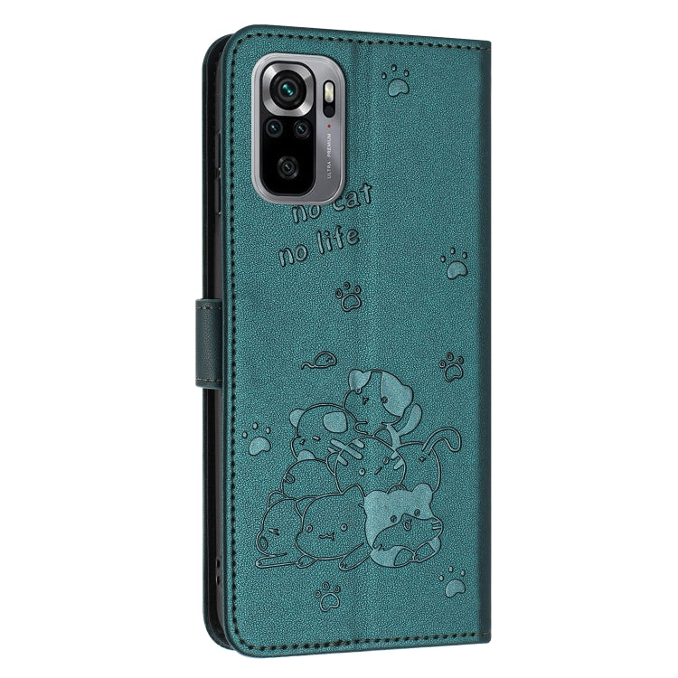 For Redmi Note 10 4G Global Embossed Kitten Phone Leather Case with Lanyard