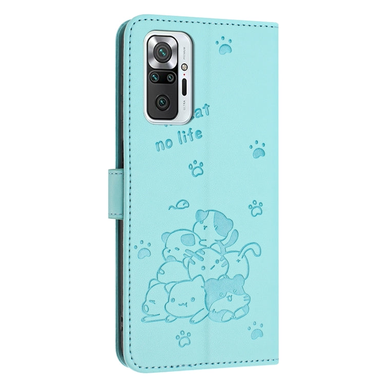 For Redmi Note 10 Pro Embossed Kitten Phone Leather Case with Lanyard