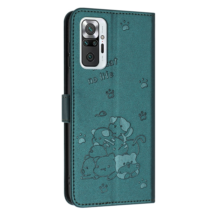 For Redmi Note 10 Pro Embossed Kitten Phone Leather Case with Lanyard