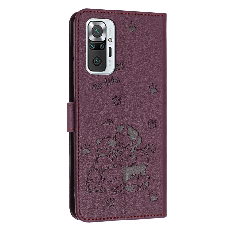 For Redmi Note 10 Pro Embossed Kitten Phone Leather Case with Lanyard