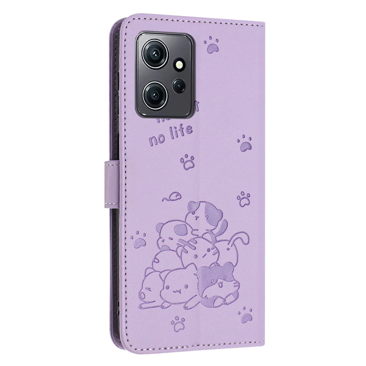 For Redmi Note 12 4G Global Embossed Kitten Phone Leather Case with Lanyard