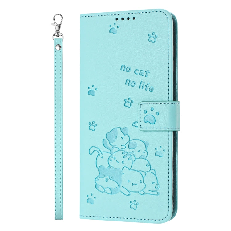 For Redmi Note 12 4G Global Embossed Kitten Phone Leather Case with Lanyard
